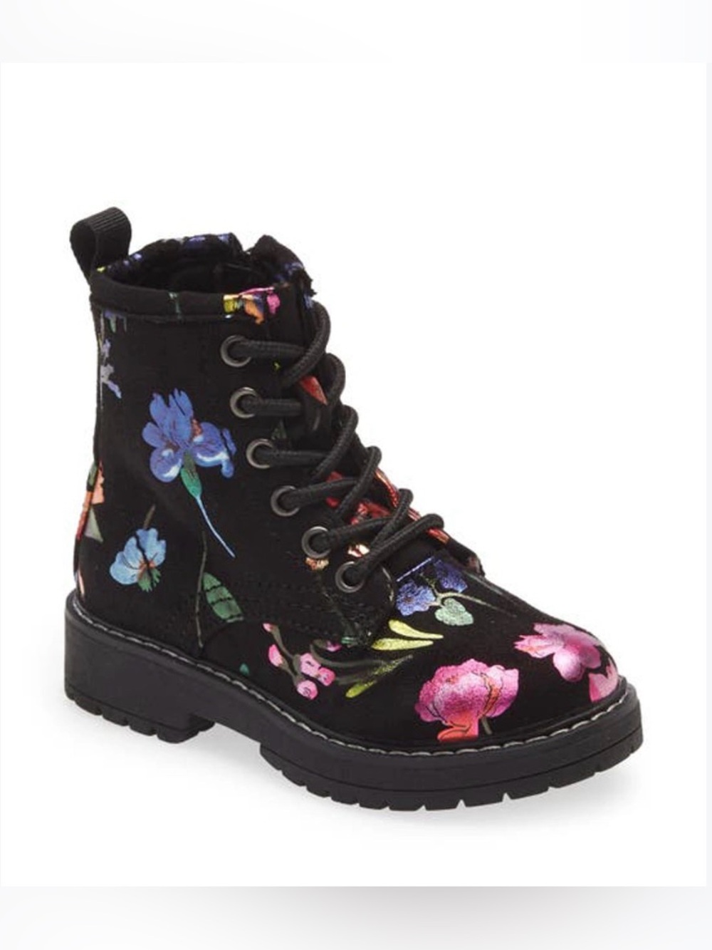 💐Steve Madden💐 T-Betty Floral Print Moto Combat Boot Black Flowers Size 2